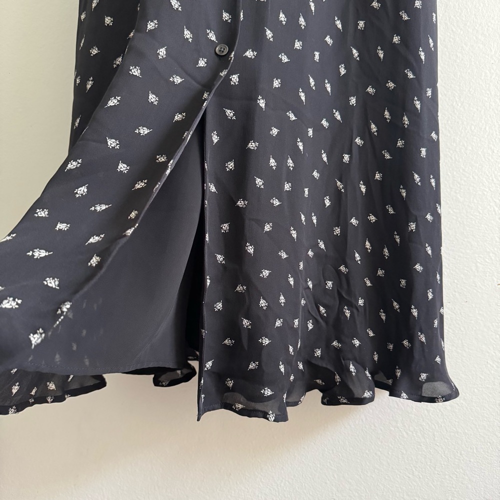 LAUREN Ralph Lauren Black Ditsy Floral 100% Silk Collared Maxi Button Up Dress 4 - Picture 10 of 12